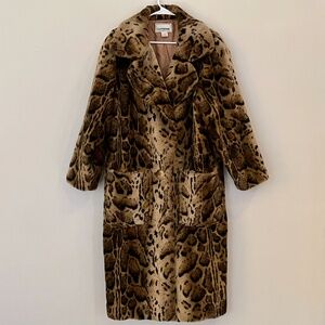 Long, Glamorous, Gorgeous and Warm! Faux Fur Leopard Overcoat L XL